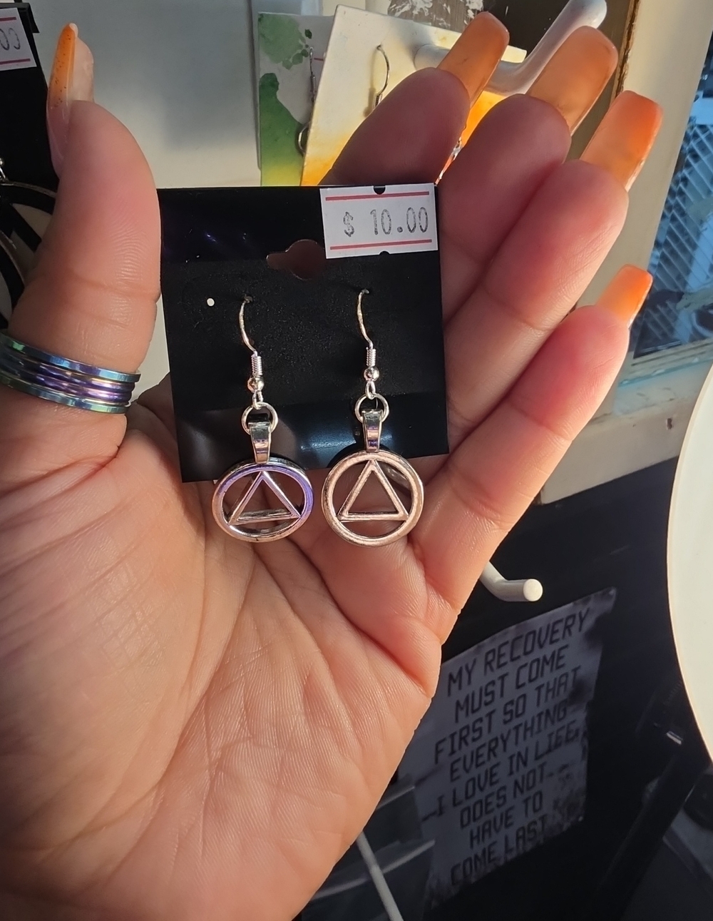 Silver Tone Triangle Circle Drop Earrings - Women's Jewelry